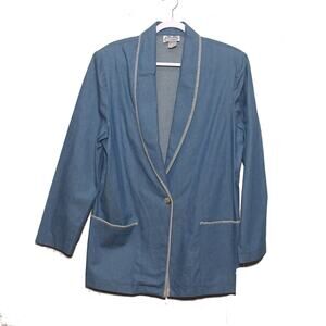 NEW Vintage The Villager Cotton Long Blazer Jacket Size 12 Light Blue